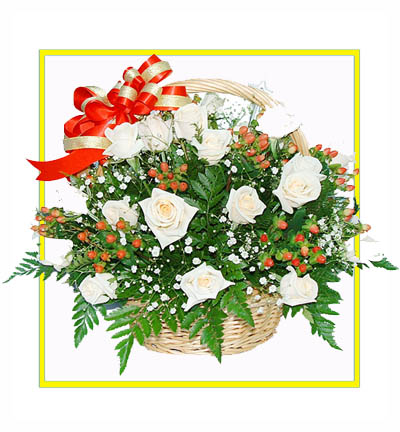 Tranquil White Roses Basket