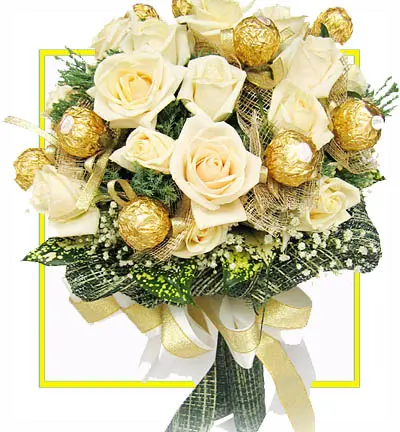 Luxury White Rose Bouquet with Ferrero Rocher