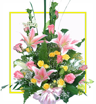 Floral Gift Basket with Roses and Lilies