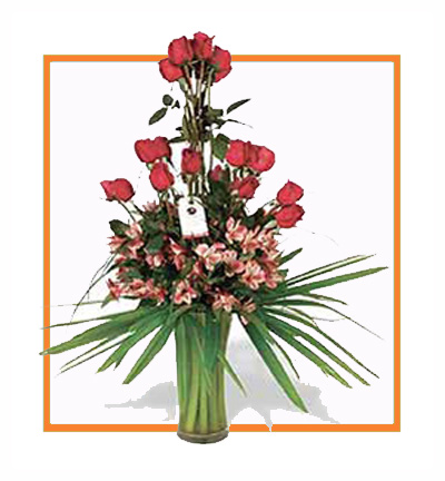 Red Rose Orchid Vase Gift