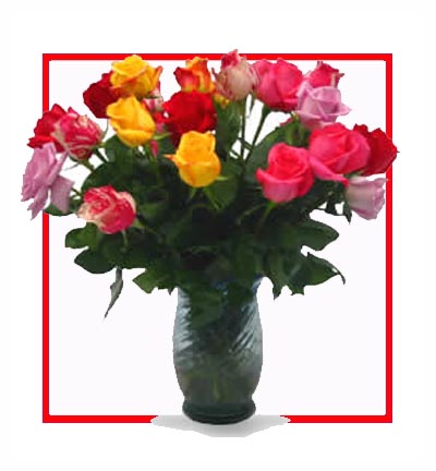 Bunch of 12 Mixed Roses in Keepsake Vase