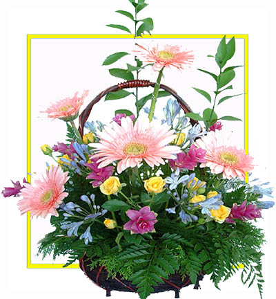 Yellow Rose and Pink Gerbera Basket Gift