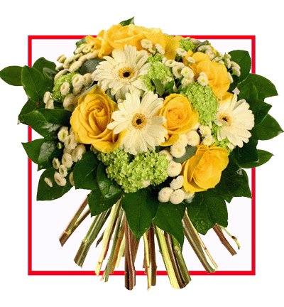 Sunny Yellow Rose and White Gerbera Bunch