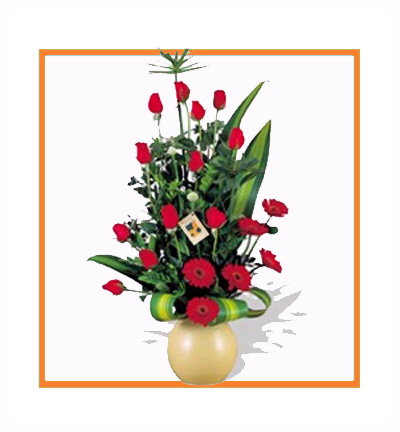 10 Red Roses and 5 Red Gerberas Basket