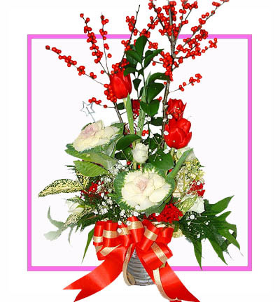 [B-12-RW-RC-1] Mixed Red and White Rose and Carnation Arrangement