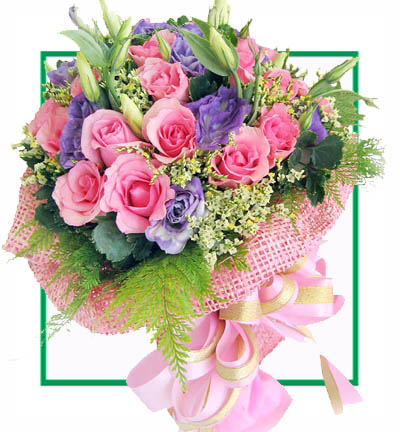 [N-15-P-R-2-YLILLY-1] Pink Rose and Yellow Lily Flower Bouquet