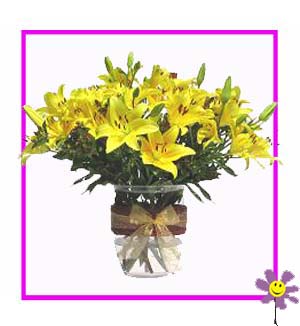 [N-15-Y-LILLY-VASE-1] Yellow Lily Keepsake Vase Bouquet