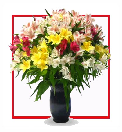 [N-20-YP-Lillies-1] Yellow and Pink Lily Flower Bouquet