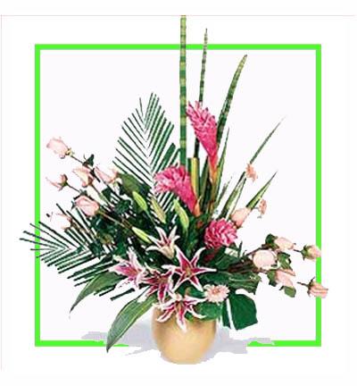 [B-5RLILLY-10PR-1] Lush Lilies and Roses Basket