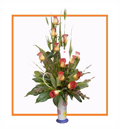 [IF-N12PR-VASE-1] Exotic 12 Pink Roses in Vase Arrangement