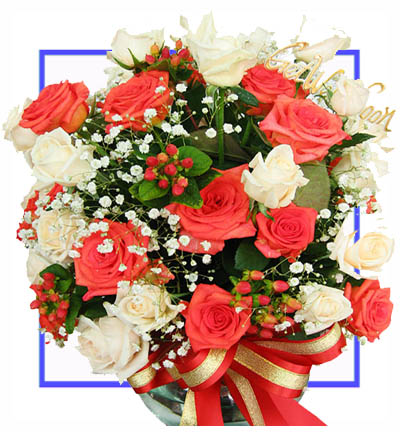 [PN-N-25-PW-R-1] 25 Pink and White Roses Floral Arrangement